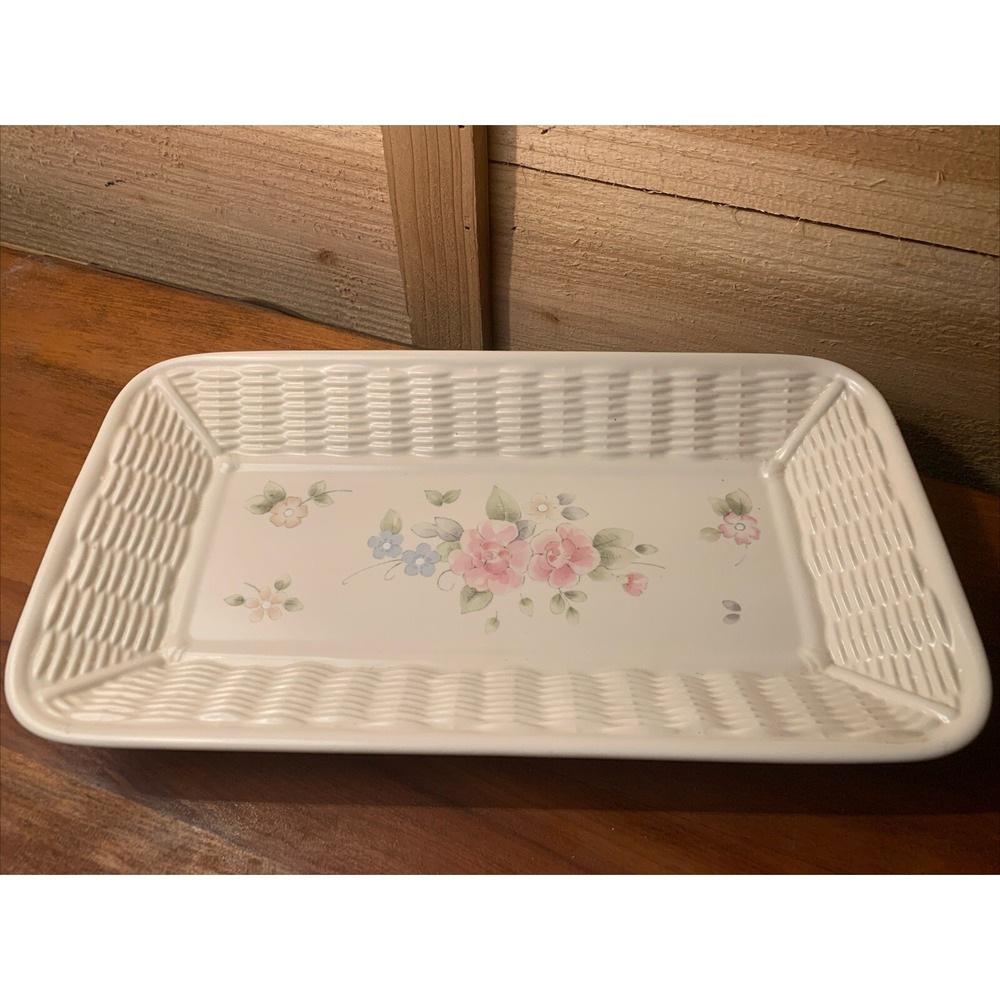 PFALTZGRAFF TEA ROSE BASKET WEAVE‎ BREAD Tray Plate Platter Rectangular EUC